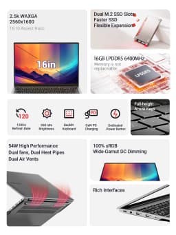 FIREBAT U6B Laptop AMD Ryzen5 6600H LPDDR5 16GB RAM 512GB SSD English Keyboad WiFi6 BT5.2 16inch 2.5K 120Hz Windows11 Computer