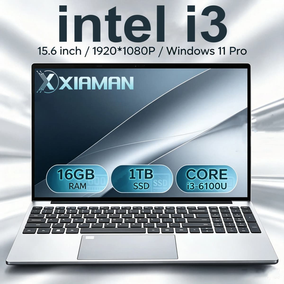 Xiaman Business Ultra-thin Laptops 15.6' Intel Core I3-6100U Intel Notebook PC Backlit Keyboard Laptop 1920*1080P 16GB RAM 1TB SSD Office Study Computer Windows 11 Fingerprint Unlock
