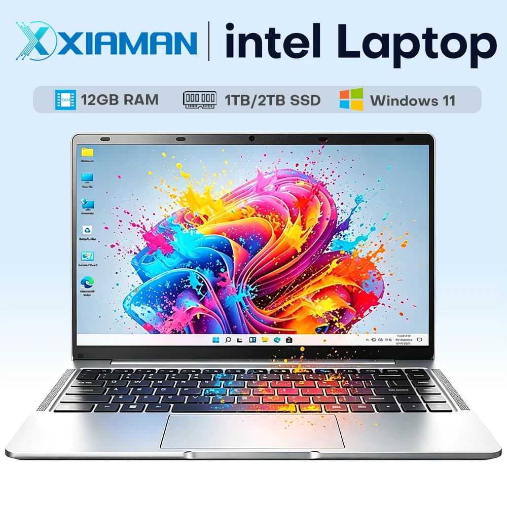 Xiaman 14.1" Laptop Computer Windows 11 Pro Intel Atom A3950 Ultra Slim Notebook PC 12GB 1TB 1920*1080P Office Study Computer PC