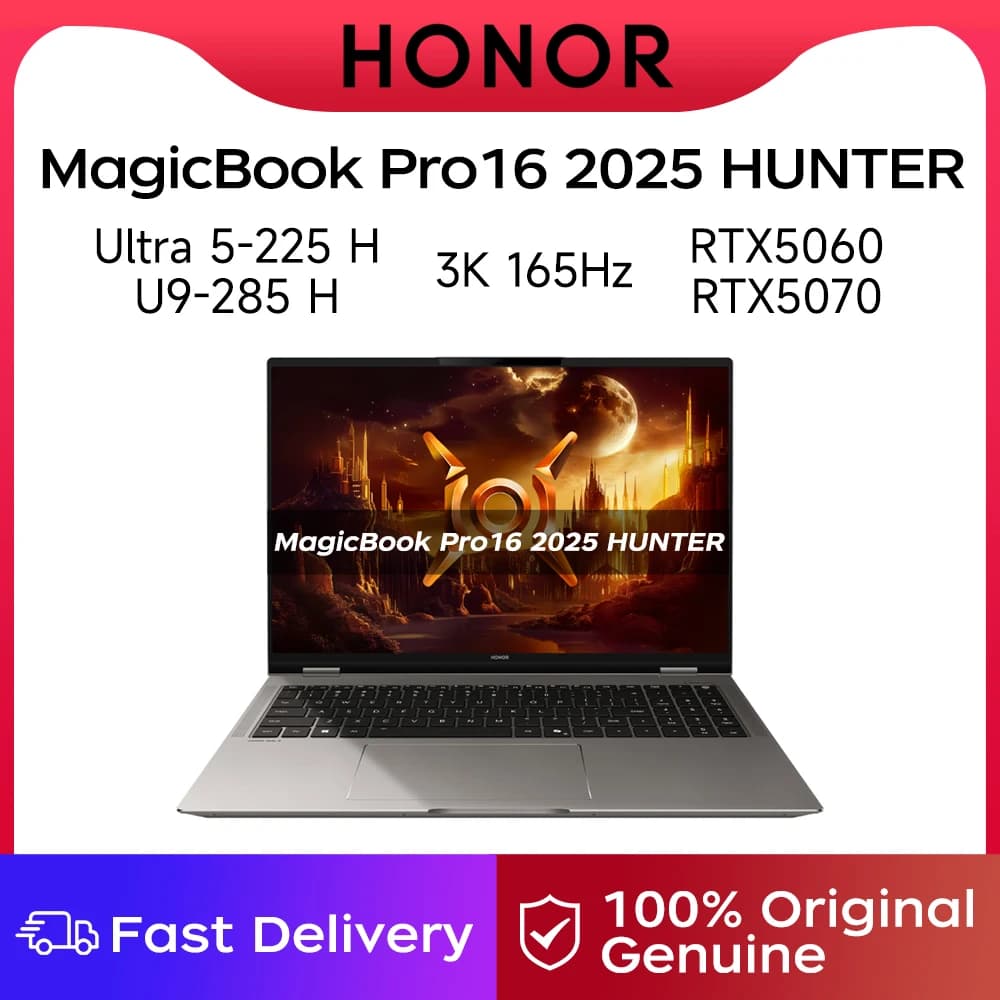 Honor Laptop MagicBook Pro16 2025 HUNTER Ultra 5 225H/Ultra 9 285H 32GB RTX5060/RTX5070 3K Gaming Screen 165Hz Gaming Book