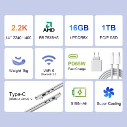 [Shipped From Within Europe]Ninkear S14 Laptop AMD Ryzen 5 6600H 14" 2.2K 100% sRGB Display 16GB DDR4+1TB SSD Wi-Fi 6 Bluetooth 5.2 Winddows 11 Pro 60Wh Battery 65W Charging