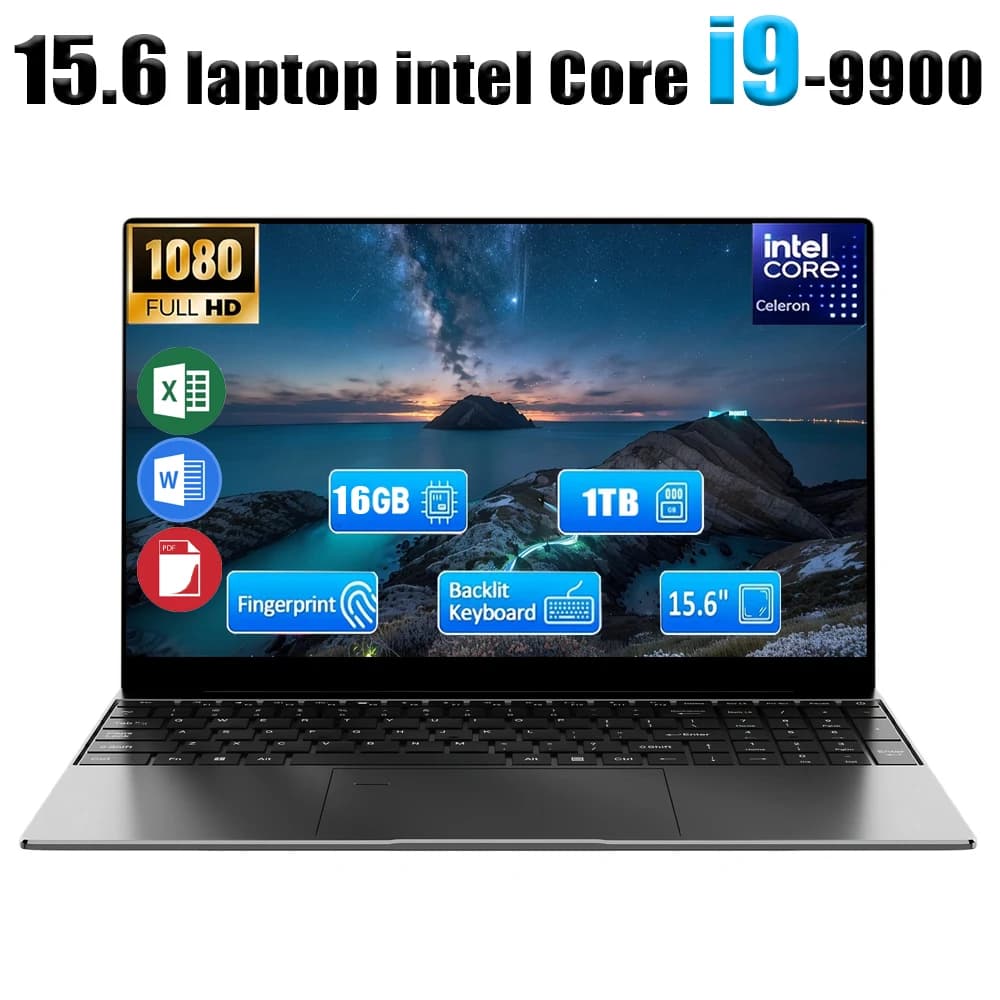 2026 Silver Laptop 15.6-inch Gaming Computer Intel i9-9900 IPS HD Video 16 GB/32GB ddr3 1024GB/2048GB ssd M.2 Windows 11 Notebo