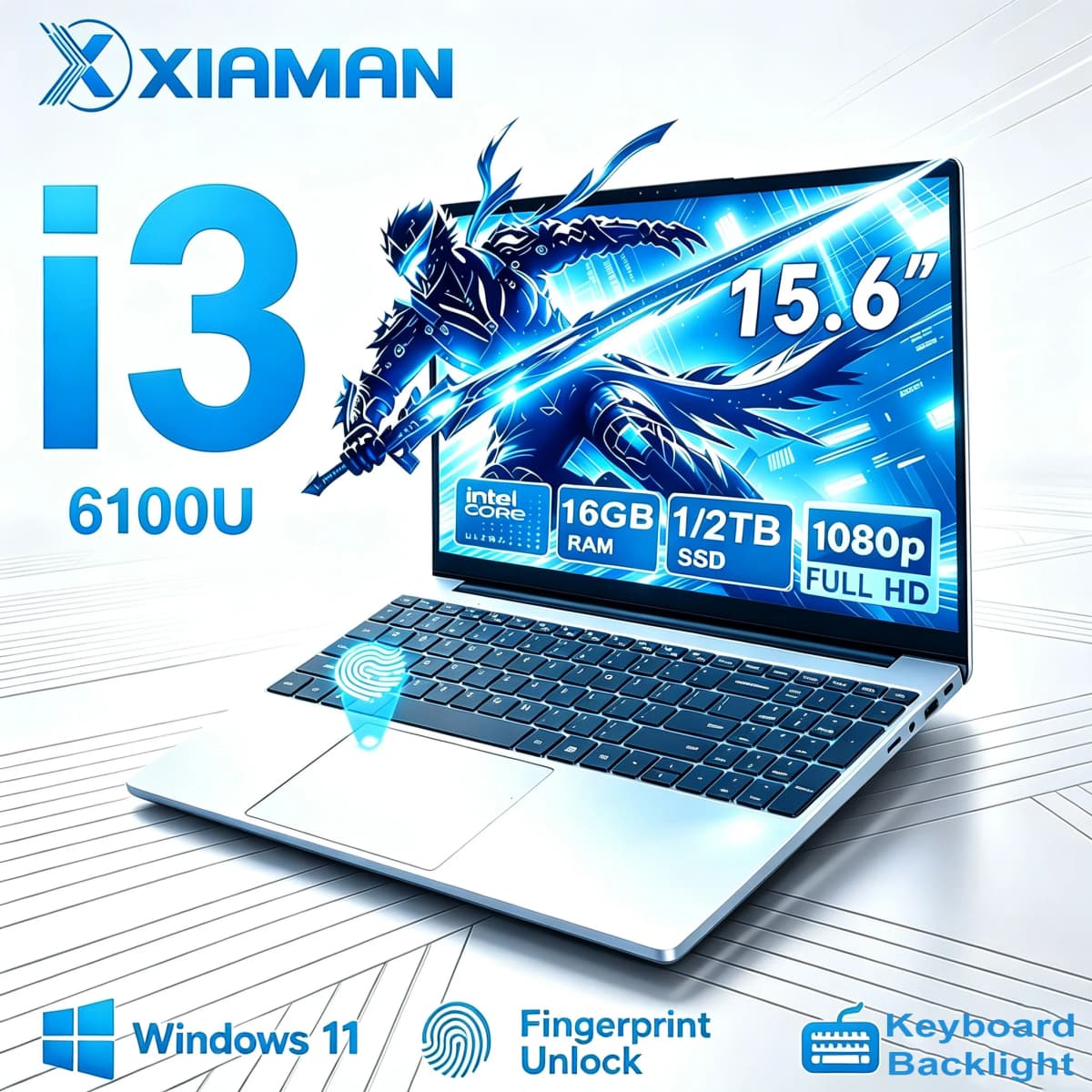 Xiaman Business Laptops 15.6" Intel Notebook PC Ultra Slim Laptop Intel Core i3-6100U 16GB RAM 1TB SSD Office Study Computer Windows 11