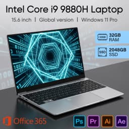LENO 15.6' Laptop Windows 11 32GB 2TB Intel Core I9 9880H 1920*1080 HD Gaming Computer PC Gamer Office Ultra Slim Notebook