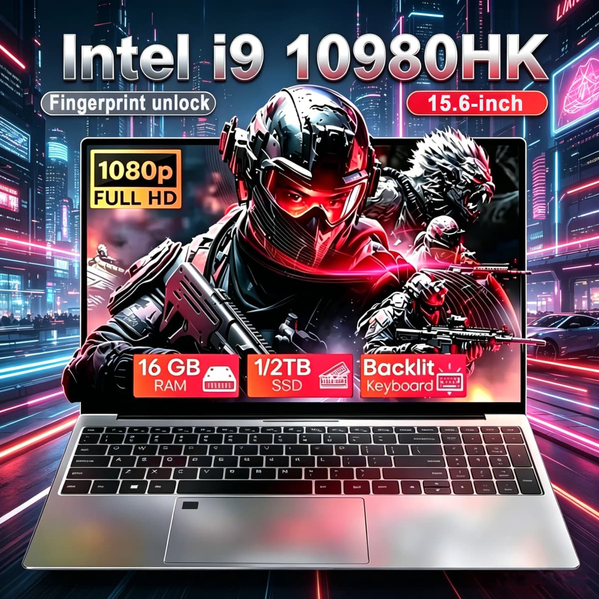 15.6 inch Laptop Intel Core I9 10980HK Notebook Computer 16GB RAM 1TB SSD Gaming Laptop 1920*1080 Office Study Home Use Computer Windows 11 Laptop