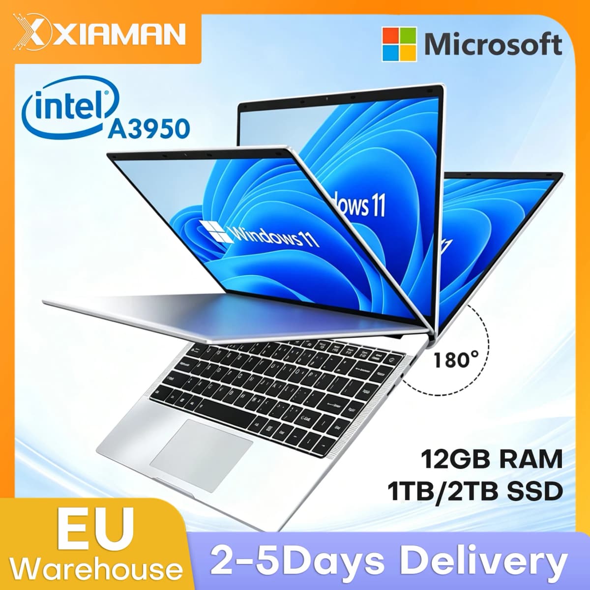 Xiaman New 14.1" Laptop Computer Windows 11 Intel Atom A3950 2026 Notebook PC 12GB RAM 512GB 1TB SSD 1920*1080P Office Computer