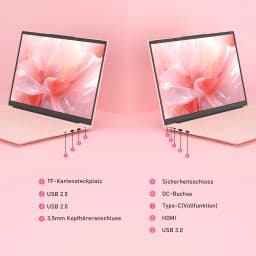 15,6-Zoll-Laptop in Rosa, 3050e-Prozessor, 16 GB DDR4 Und 512 GB SSD, Zahlreiche Anschlüsse, Hintergrundbeleuchtete Tastatur, Entsperrung per Fingerabdruck, Geeignet für Arbeit, Studium Und Unterhaltung
