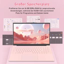 15,6-Zoll-Laptop in Rosa, 3050e-Prozessor, 16 GB DDR4 Und 512 GB SSD, Zahlreiche Anschlüsse, Hintergrundbeleuchtete Tastatur, Entsperrung per Fingerabdruck, Geeignet für Arbeit, Studium Und Unterhaltung
