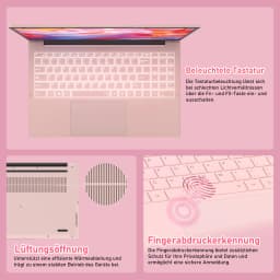 15,6-Zoll-Laptop in Rosa, 3050e-Prozessor, 16 GB DDR4 Und 512 GB SSD, Zahlreiche Anschlüsse, Hintergrundbeleuchtete Tastatur, Entsperrung per Fingerabdruck, Geeignet für Arbeit, Studium Und Unterhaltung
