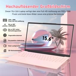 15,6-Zoll-Laptop in Rosa, 3050e-Prozessor, 16 GB DDR4 Und 512 GB SSD, Zahlreiche Anschlüsse, Hintergrundbeleuchtete Tastatur, Entsperrung per Fingerabdruck, Geeignet für Arbeit, Studium Und Unterhaltung