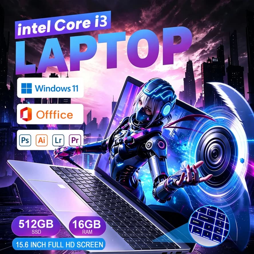 15.6' Office FUCHU Laptops Portable Notebook PC with Intel Core I3 6100U, 16GB RAM, 512GB 1TB SSD, Windows 11 Pro