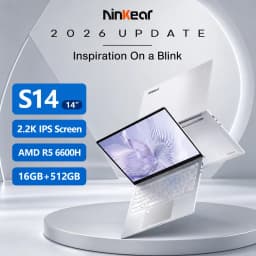 Ninkear S14 Laptop 14 Inch 2.2K AMD Ryzen 5 6600H 6-Core, 16GB DDR5 RAM, 1TB SSD, WiFi 6, Bluetooth 5.3, 60Wh Battery, 65W Type-C Charging, Backlit Keyboard