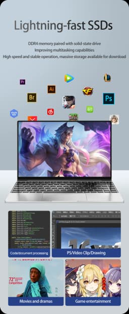 Global New Ultra Slim Laptop 14.1" 16GB RAM Intel N3700 Notebook Gamer 1920*1080 Display Office Study Computer PC Windows 11 Pro