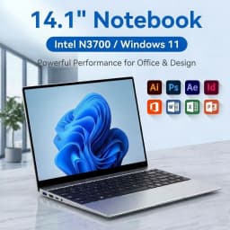 Global New Ultra Slim Laptop 14.1" 16GB RAM Intel N3700 Notebook Gamer 1920*1080 Display Office Study Computer PC Windows 11 Pro