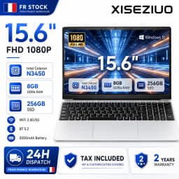 15.6 Inch Laptop Intel Celeron N3450 Quad Core,4GB/8GB RAM 128GB/256GB SSD DDR4, Full HD 1920x1080 IPS Display, Windows 11 Notebook, WiFi 5, HDMI, Webcam, Lightweight Computer for Study Office Business, France Stock Multi Language Keyboard Protective Fil