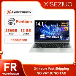 14.1 Inch Laptop Intel N3710 Quad Core 12GB RAM 256GB SSD Windows 10 Notebook Computer FHD 1080P IPS Display Portable Ultrabook 180° Open WiFi Bluetooth Mini HDMI USB 3.0 Grande Batterie De 5000 mAh, Longue Durée De Vie Student Office Business Laptop PC