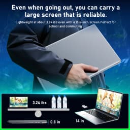 EYY 15.6" Laptop, Celeron N4000, 8GB RAM 256GB SSD, Full HD 1080P Display, Dual-Band WiFi, Mini HDMI, Lightweight Slim Silver Notebook for Business, School, Home
