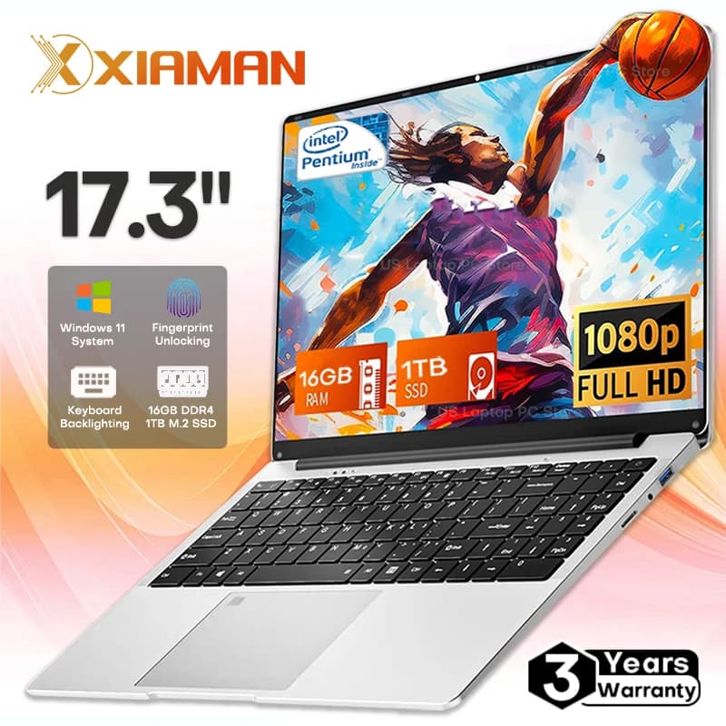 Xiaman 17.3" Ultar Slim Business Laptop Computer intel Pentium 6500Y Windows 11 Pro Notebook PC Laptops with Backlit Keyboard