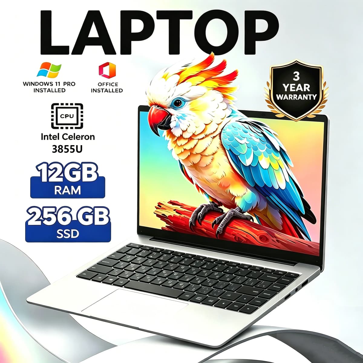 FUCHU Laptop Windows 11 Intel Celeron 3855U 180° Folding Slim Laptop 12GB RAM 512GB 1TB SSD 1920*1080 Office Study Computer PC