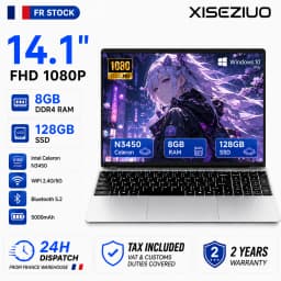 Brand New 14.1 Inch Laptop Intel Celeron N3450 8GB RAM 128GB SSD FHD 1920x1080 Notebook Windows 10 Pro WiFi Dual Band Bluetooth 5.2 Lightweight Portable Computer for Student Office Business Home France Stock Multi Language System Laptop Duty Free Shop