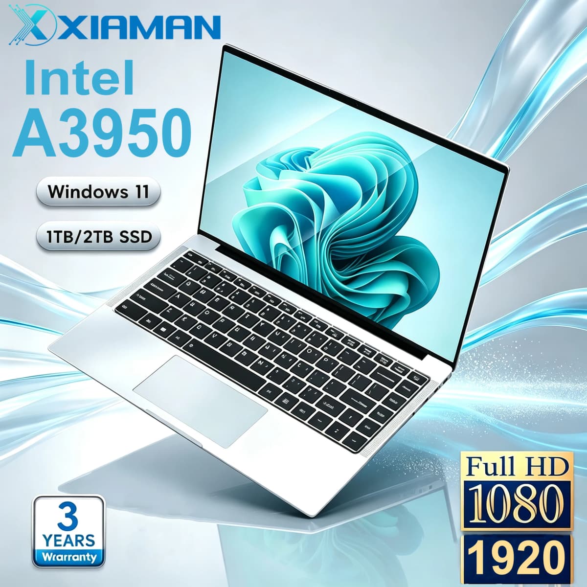 Xiaman Ultra-thin Business Notebook Computer 14.1" Windows 11 Pro Laptop Computer Intel Atom A3950 12GB RAM 1TB 2TB SSD Notebook PC 1920*1080P Laptop Compute For Office Study Laptop
