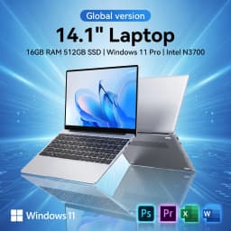 Ultra Slim 14.1 Inch Laptop | Intel N3700, 16GB RAM 512GB SSD, 1080P FHD Display, Windows 11 Pro, Portable Notebook for Office & Study