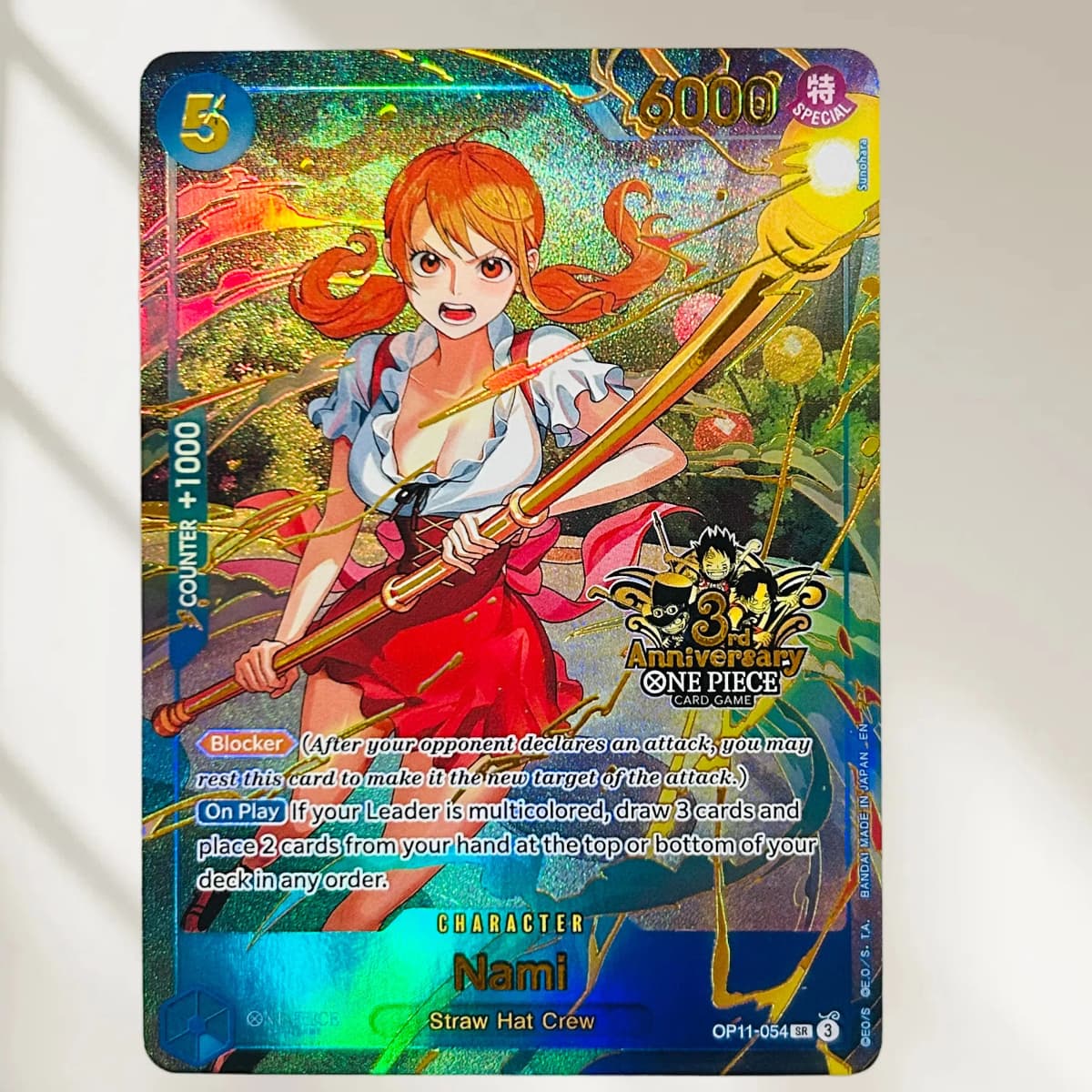 DIY One Piece Nami OP11-054 3rd Anniversary Holographic Texture Cards EN Version Perfect Condition Classic Anime Collectible TCG