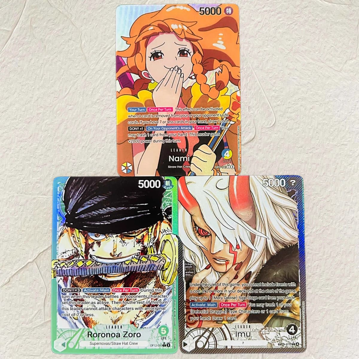 DIY One Piece Nami Roronoa Zoro Imu 3Pcs Foil Texture Cards English Version Collectible Grade Premium Anime Collection Cards