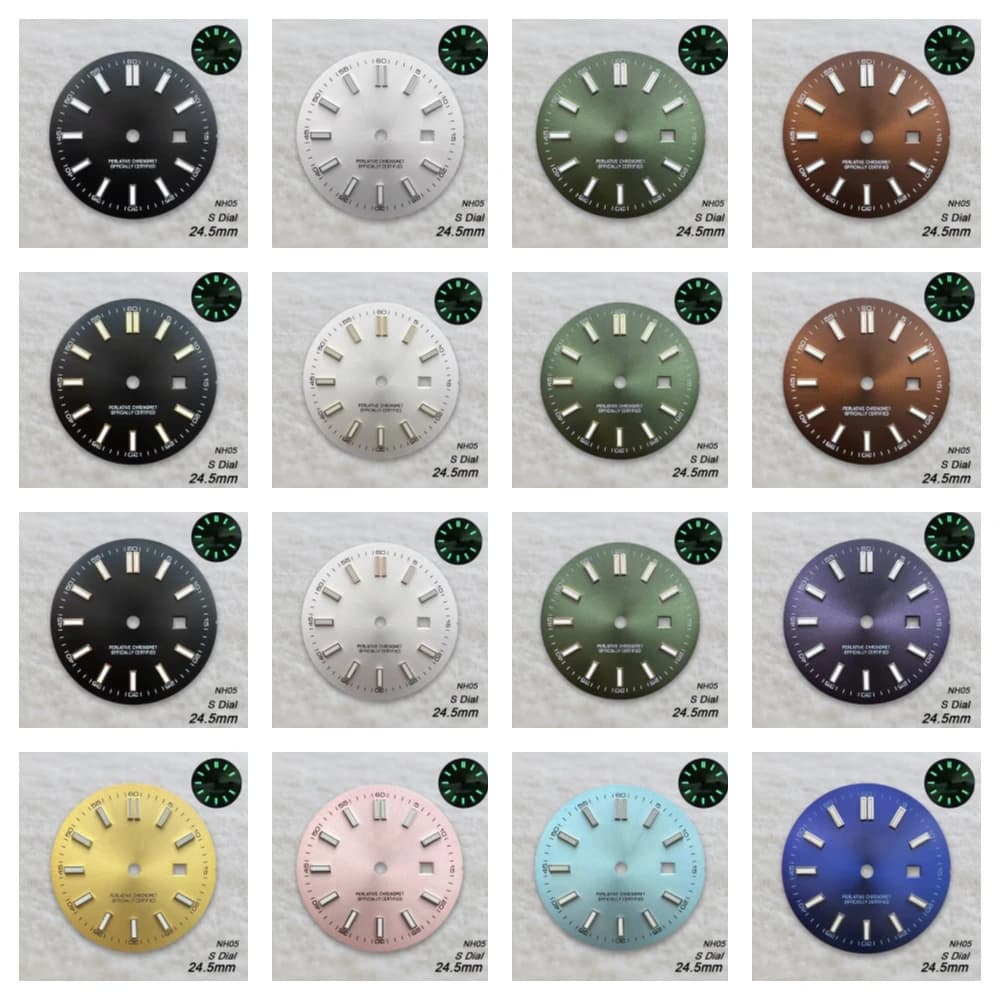 24.5mm S Logo Sunray Dial Fit NH05 Japan Movement Green Luminous High Quality Watch Modification Accessories