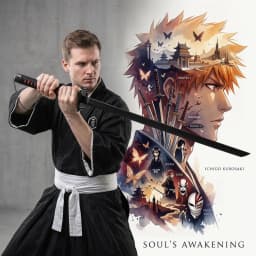 40inch 104cm Anime Bleach Ichigo Kurosaki Katana PU Plastic Samurai Sword Safe Unsharpened Blade Cosplay Prop Toy Gift Decor