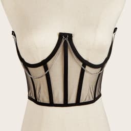 Punk Metal Chain Black White Pink Corset Goth Sexy High Waist Tops Bustiers Harajuku Vintage Mesh See Through Cummerbunds