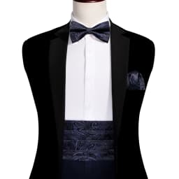 Navy Blue Cummerbund Men Silk Bowtie Pocket Square Cufflinks Sets Classic Paisley Male Accessories Wedding Party Barry.Wang 1031
