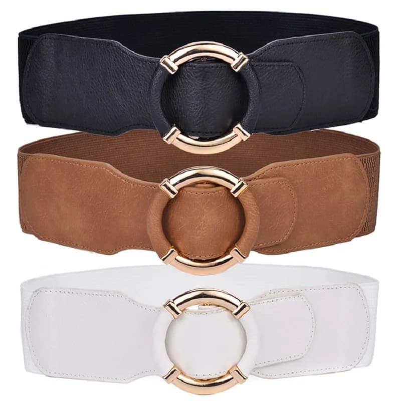 Women's Elastic Belt Corset Women Waist Belts Trend Gold Circle Buckle Waistband High Quality Stretch Wide Black Belt DT072