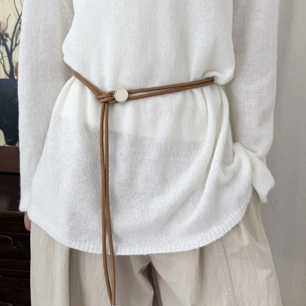 Women Knot Rope Belt PU Leather Thin Long Belts For Female Sweater Coat Decorative Waistband