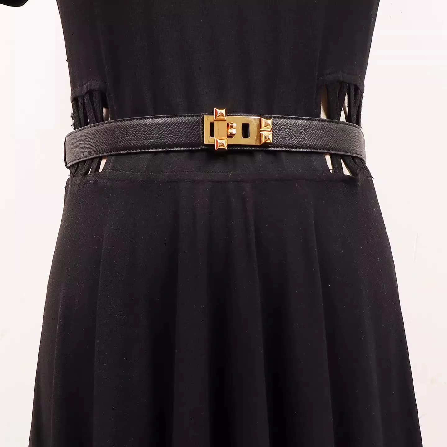 Women's Vintage Gold Buckle Genuine Leather Cummerbunds Female Dress Corsets Waistband Belts Decoration Narrow Belt R467