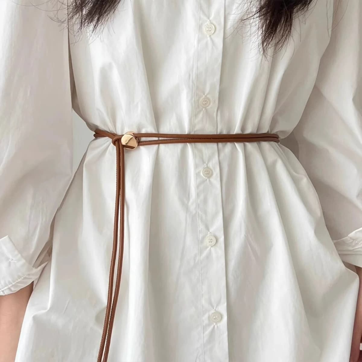 Fashion Solid Color Leather Rope Simple Sweater Coat Decorative Free Size Thin Long Belt Ladies Knot Waist Chain