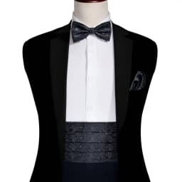 Barry.Wang Champagne Cummerbund Men Silk Floral Jacquard Bowtie Pocket Square Cufflinks Sets Wedding Party Gifts Designer 1037