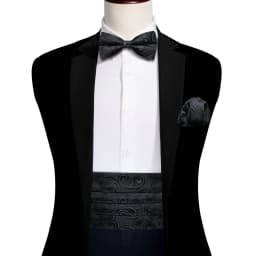 Barry.Wang Champagne Cummerbund Men Silk Floral Jacquard Bowtie Pocket Square Cufflinks Sets Wedding Party Gifts Designer 1037