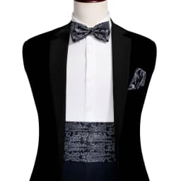 Barry.Wang Champagne Cummerbund Men Silk Floral Jacquard Bowtie Pocket Square Cufflinks Sets Wedding Party Gifts Designer 1037