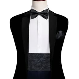 Barry.Wang Champagne Cummerbund Men Silk Floral Jacquard Bowtie Pocket Square Cufflinks Sets Wedding Party Gifts Designer 1037
