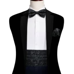 Barry.Wang Champagne Cummerbund Men Silk Floral Jacquard Bowtie Pocket Square Cufflinks Sets Wedding Party Gifts Designer 1037