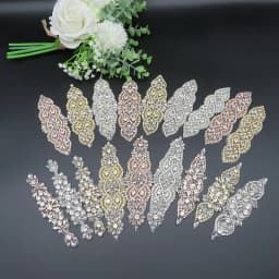 JLZXSY Handmade Custom Crystal Bridal Applique Iron on Hot Fix Rhinestone Applique Patch DIY for Wedding Dress Cloth Accessories