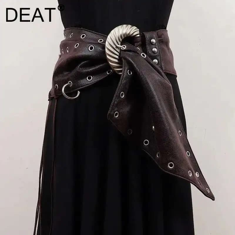DEAT Fashion Retro Tassels Waistband For Women Trendy Metal Buckle Waist Seal Female New Arrival 11A02111