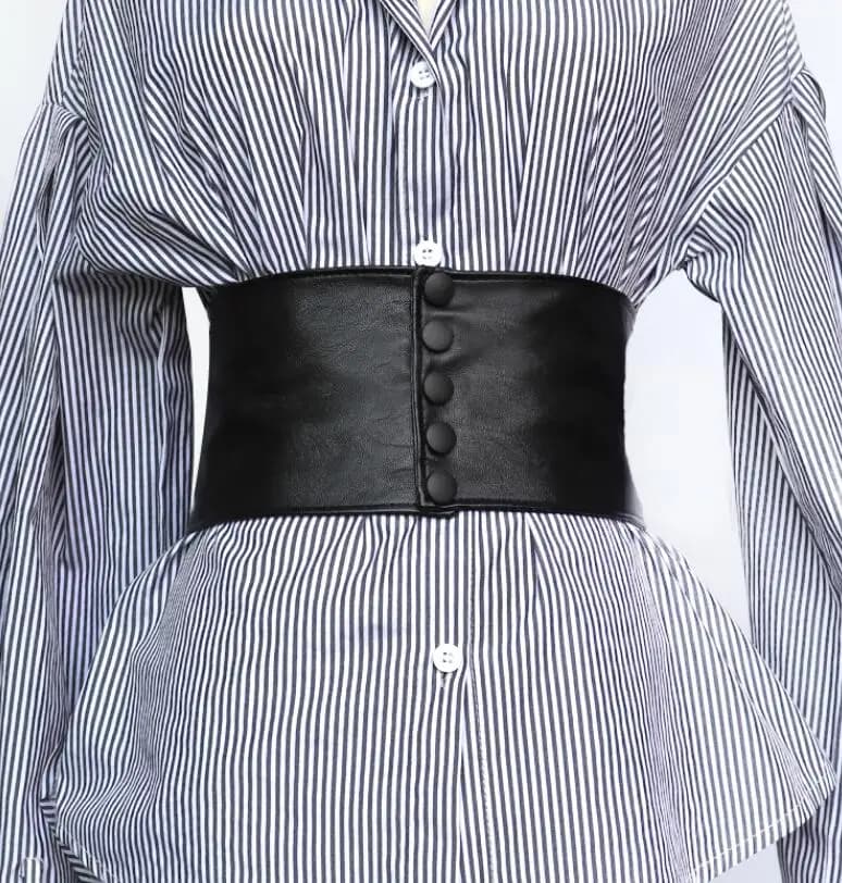 Women's runway fashion black leather elastic Cummerbunds female Dress Corsets Waistband Belts decoration wide belt R808