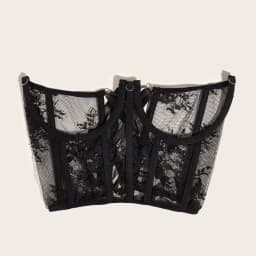 Women Floral Lace Corset Belt Adjustable Tie Back Decorative Bustier Lace Up Underbust Wide Belt Sexy Bandage Tops