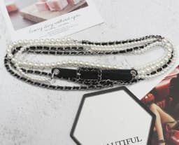 Women's Runway Fashion PU Leather Chain Pearl Cummerbunds Female Dress Coat Corsets Waistband Belts Decoration Belt R3554