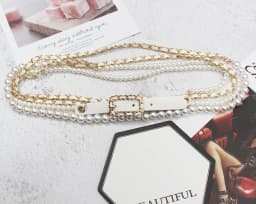 Women's Runway Fashion PU Leather Chain Pearl Cummerbunds Female Dress Coat Corsets Waistband Belts Decoration Belt R3554