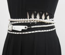 Women's Runway Fashion PU Leather Chain Pearl Cummerbunds Female Dress Coat Corsets Waistband Belts Decoration Belt R3554