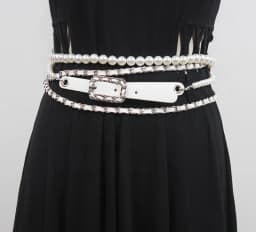 Women's Runway Fashion PU Leather Chain Pearl Cummerbunds Female Dress Coat Corsets Waistband Belts Decoration Belt R3554