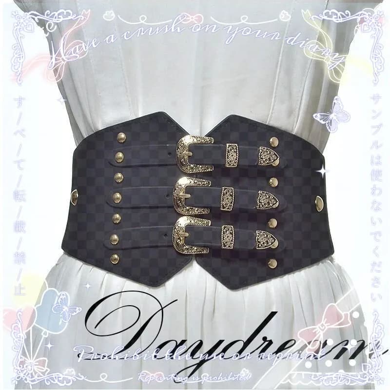 Japanese Harajuku Gothic Punk Wide Waistband Hardcore Girl Retro Pattern Versatile Studded Lacing